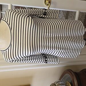 Flamingo Urban Black White Stripe Top 3/4 Sleeve Black Pompoms Stretch Med EUC